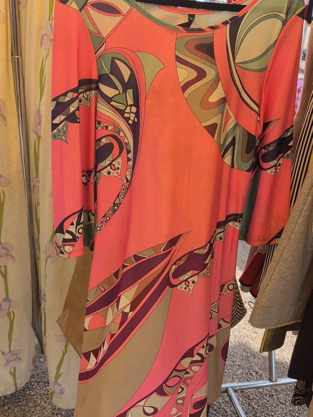 White Mark Coral Pink Abstract Midi Dress